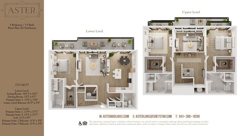 Floor plan for 3 beds, 3.5 baths, 2212 sqft